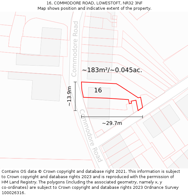 16, COMMODORE ROAD, LOWESTOFT, NR32 3NF: Plot and title map