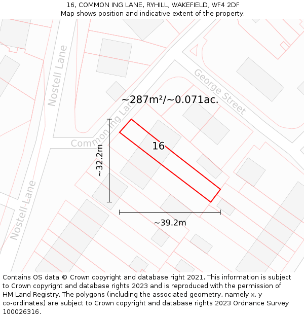 16, COMMON ING LANE, RYHILL, WAKEFIELD, WF4 2DF: Plot and title map