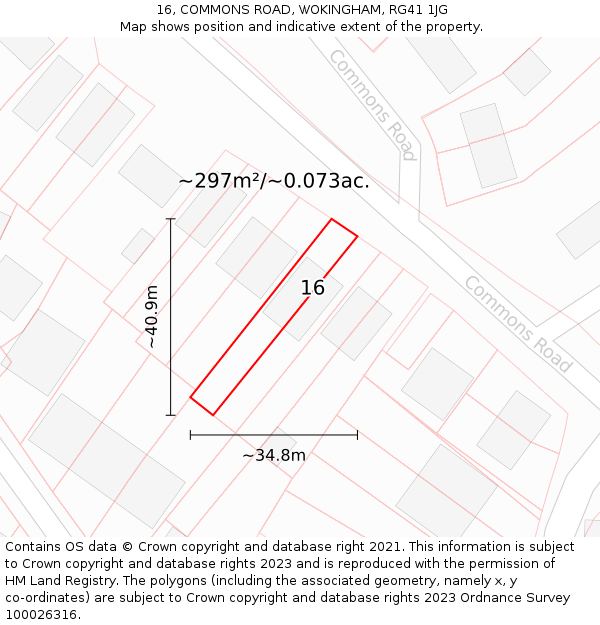 16, COMMONS ROAD, WOKINGHAM, RG41 1JG: Plot and title map