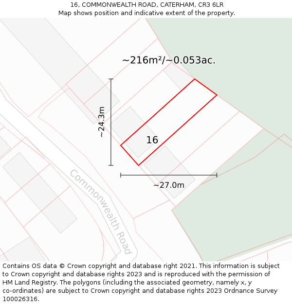 16, COMMONWEALTH ROAD, CATERHAM, CR3 6LR: Plot and title map
