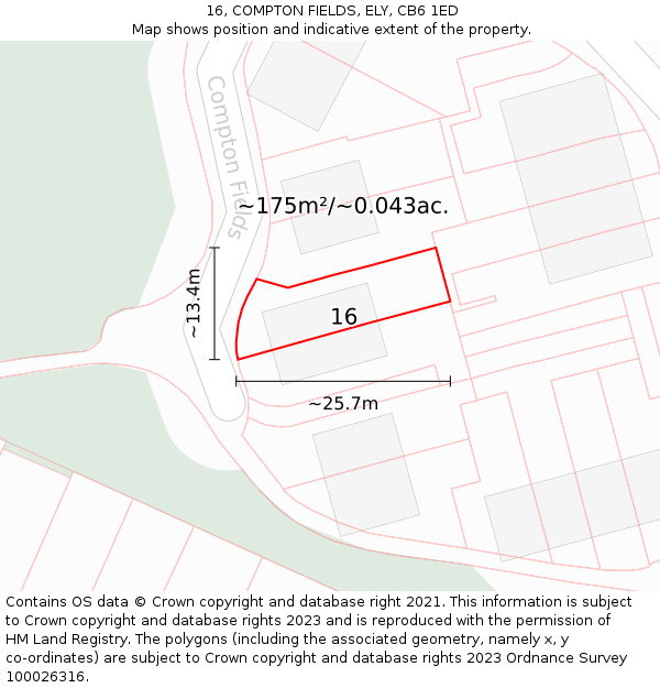 16, COMPTON FIELDS, ELY, CB6 1ED: Plot and title map