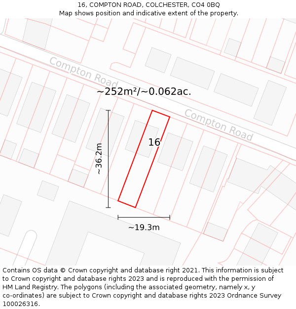 16, COMPTON ROAD, COLCHESTER, CO4 0BQ: Plot and title map
