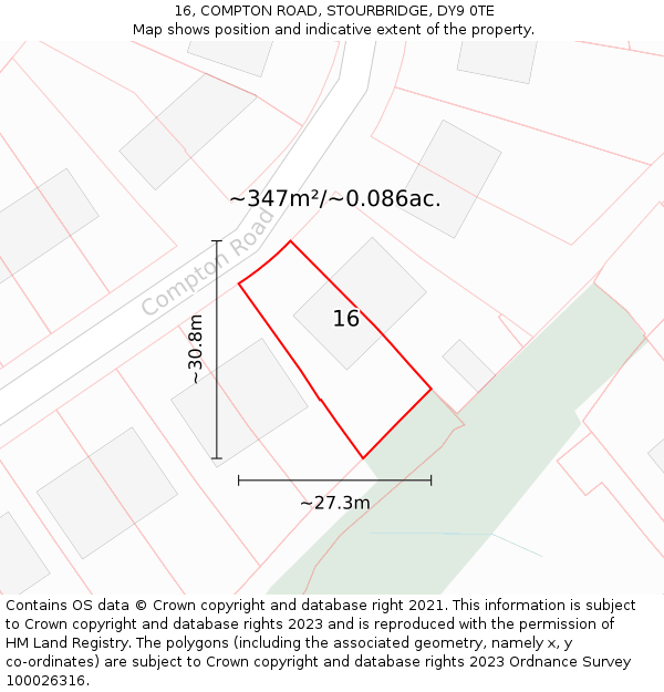 16, COMPTON ROAD, STOURBRIDGE, DY9 0TE: Plot and title map