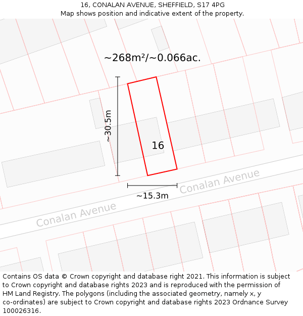 16, CONALAN AVENUE, SHEFFIELD, S17 4PG: Plot and title map