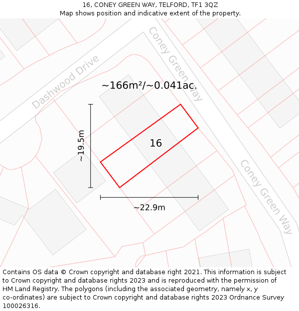 16, CONEY GREEN WAY, TELFORD, TF1 3QZ: Plot and title map