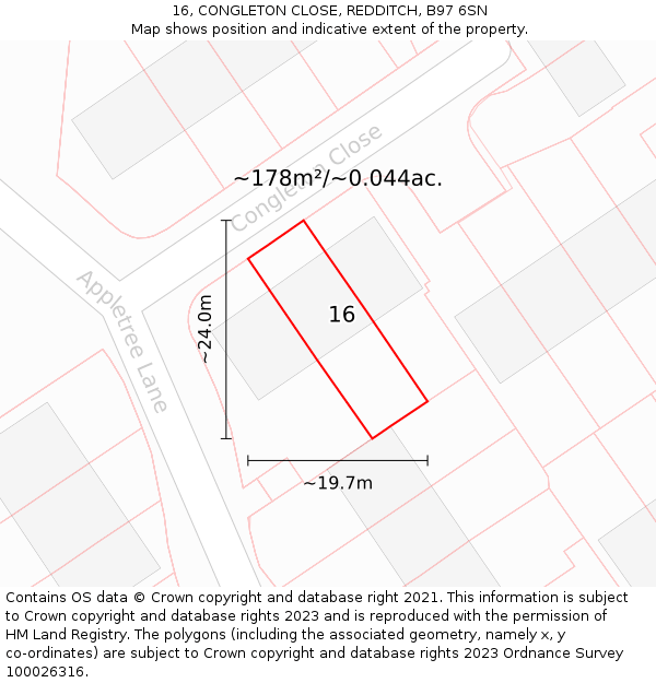 16, CONGLETON CLOSE, REDDITCH, B97 6SN: Plot and title map