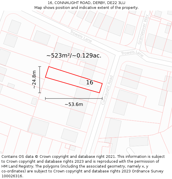 16, CONNAUGHT ROAD, DERBY, DE22 3LU: Plot and title map