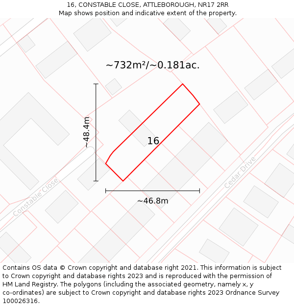 16, CONSTABLE CLOSE, ATTLEBOROUGH, NR17 2RR: Plot and title map