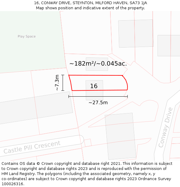 16, CONWAY DRIVE, STEYNTON, MILFORD HAVEN, SA73 1JA: Plot and title map