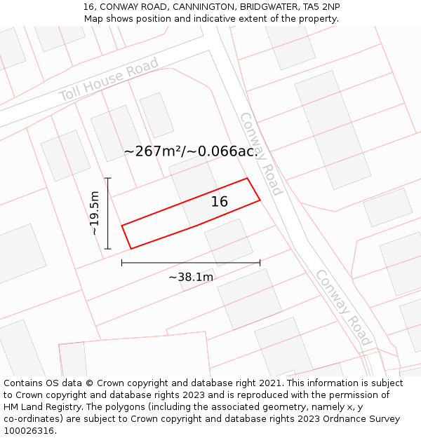 16, CONWAY ROAD, CANNINGTON, BRIDGWATER, TA5 2NP: Plot and title map
