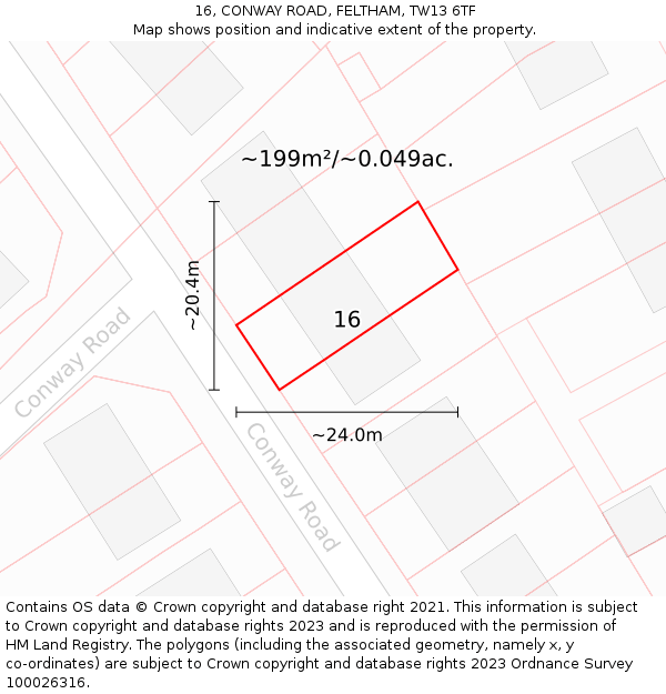 16, CONWAY ROAD, FELTHAM, TW13 6TF: Plot and title map