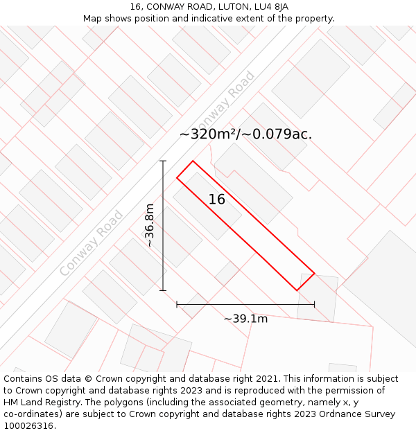 16, CONWAY ROAD, LUTON, LU4 8JA: Plot and title map