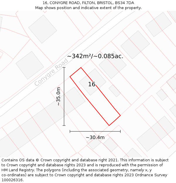 16, CONYGRE ROAD, FILTON, BRISTOL, BS34 7DA: Plot and title map