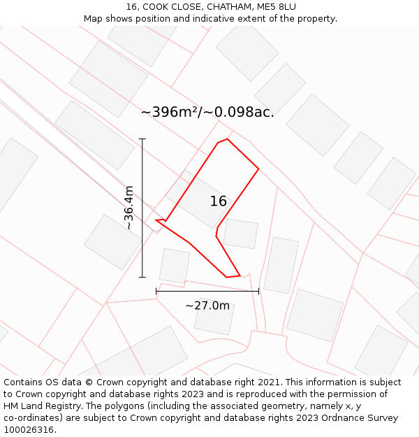 16, COOK CLOSE, CHATHAM, ME5 8LU: Plot and title map