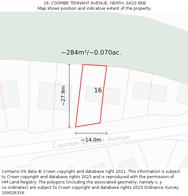 16, COOMBE TENNANT AVENUE, NEATH, SA10 6EB: Plot and title map