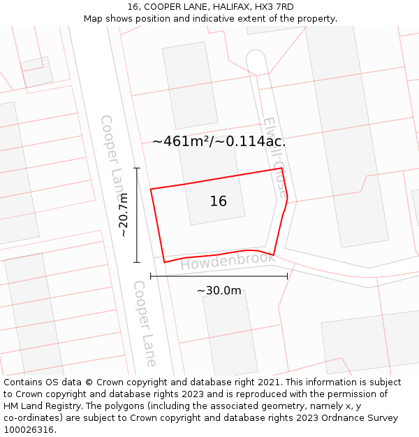 16, COOPER LANE, HALIFAX, HX3 7RD: Plot and title map