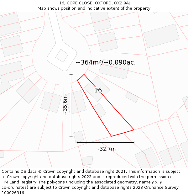 16, COPE CLOSE, OXFORD, OX2 9AJ: Plot and title map