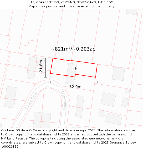 16, COPPERFIELDS, KEMSING, SEVENOAKS, TN15 6QG: Plot and title map