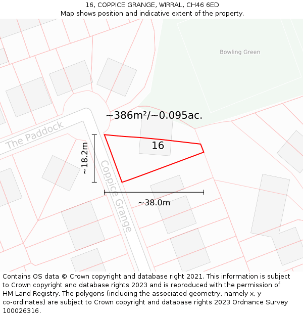 16, COPPICE GRANGE, WIRRAL, CH46 6ED: Plot and title map