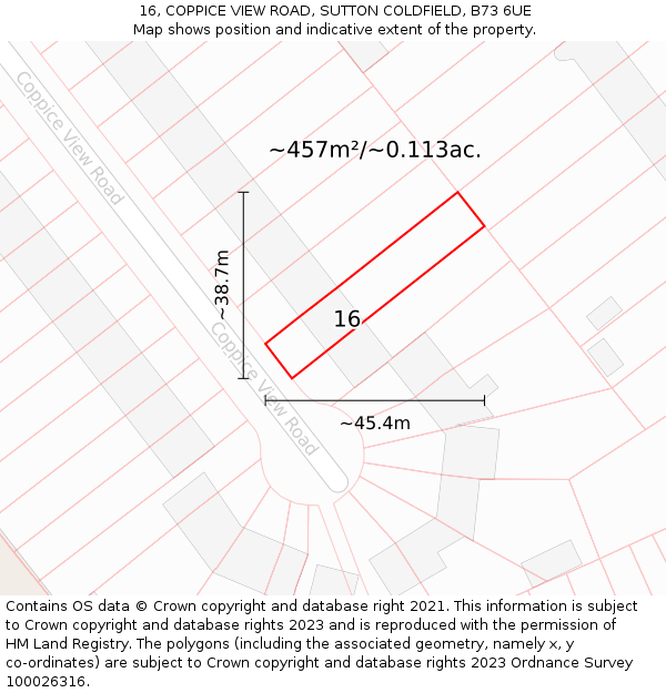 16, COPPICE VIEW ROAD, SUTTON COLDFIELD, B73 6UE: Plot and title map