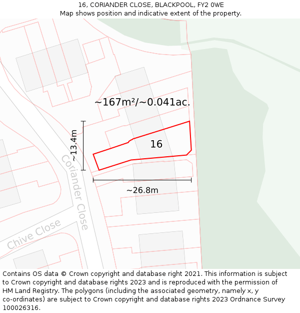 16, CORIANDER CLOSE, BLACKPOOL, FY2 0WE: Plot and title map