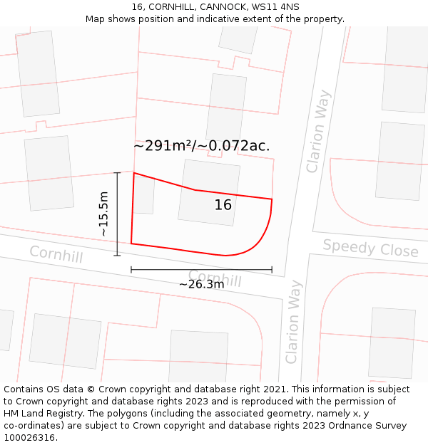16, CORNHILL, CANNOCK, WS11 4NS: Plot and title map
