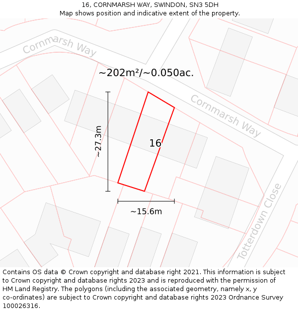 16, CORNMARSH WAY, SWINDON, SN3 5DH: Plot and title map