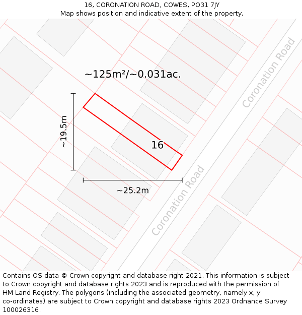 16, CORONATION ROAD, COWES, PO31 7JY: Plot and title map