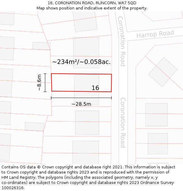 16, CORONATION ROAD, RUNCORN, WA7 5QD: Plot and title map
