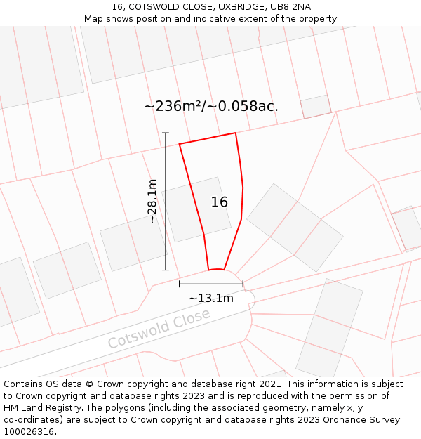 16, COTSWOLD CLOSE, UXBRIDGE, UB8 2NA: Plot and title map