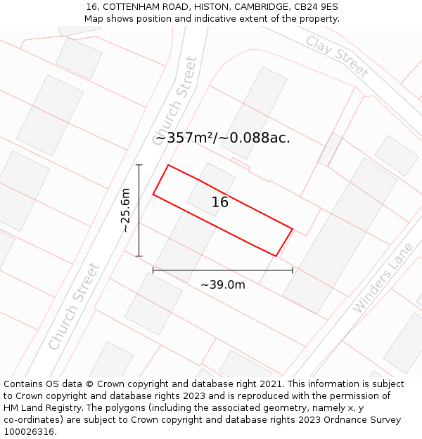 16, COTTENHAM ROAD, HISTON, CAMBRIDGE, CB24 9ES: Plot and title map