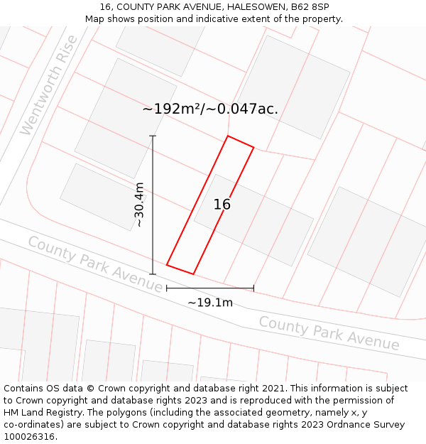 16, COUNTY PARK AVENUE, HALESOWEN, B62 8SP: Plot and title map