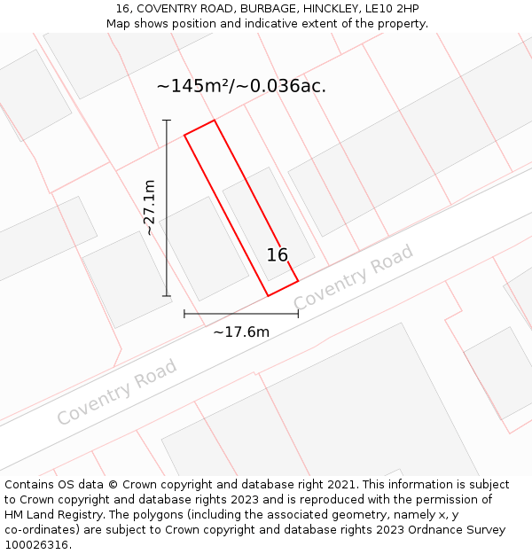 16, COVENTRY ROAD, BURBAGE, HINCKLEY, LE10 2HP: Plot and title map