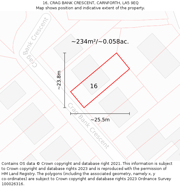 16, CRAG BANK CRESCENT, CARNFORTH, LA5 9EQ: Plot and title map