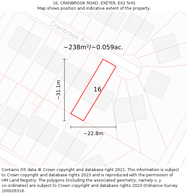 16, CRANBROOK ROAD, EXETER, EX2 5HG: Plot and title map