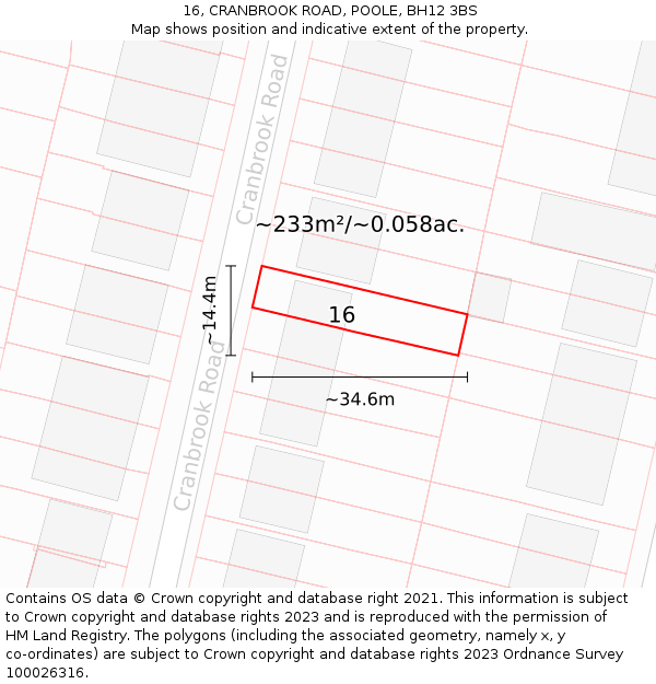 16, CRANBROOK ROAD, POOLE, BH12 3BS: Plot and title map