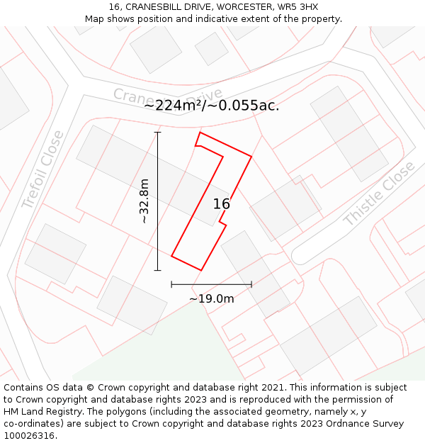 16, CRANESBILL DRIVE, WORCESTER, WR5 3HX: Plot and title map