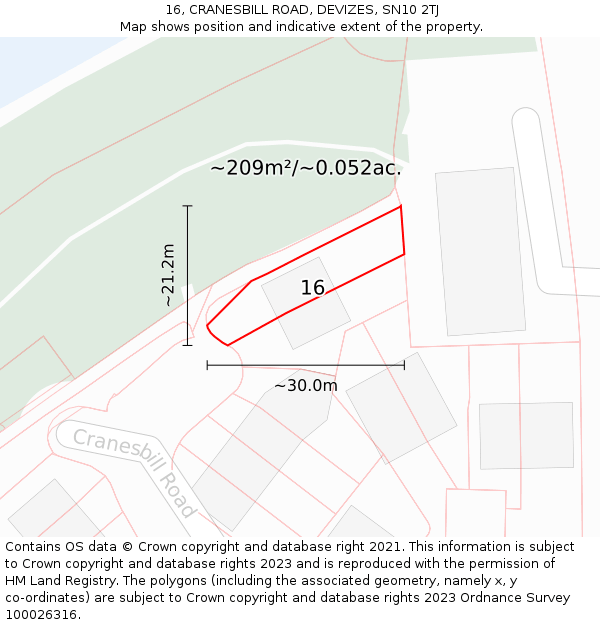 16, CRANESBILL ROAD, DEVIZES, SN10 2TJ: Plot and title map