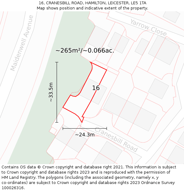 16, CRANESBILL ROAD, HAMILTON, LEICESTER, LE5 1TA: Plot and title map