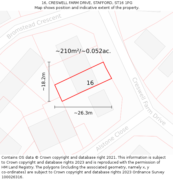 16, CRESWELL FARM DRIVE, STAFFORD, ST16 1PG: Plot and title map