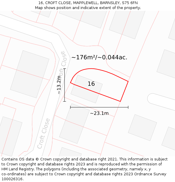 16, CROFT CLOSE, MAPPLEWELL, BARNSLEY, S75 6FN: Plot and title map