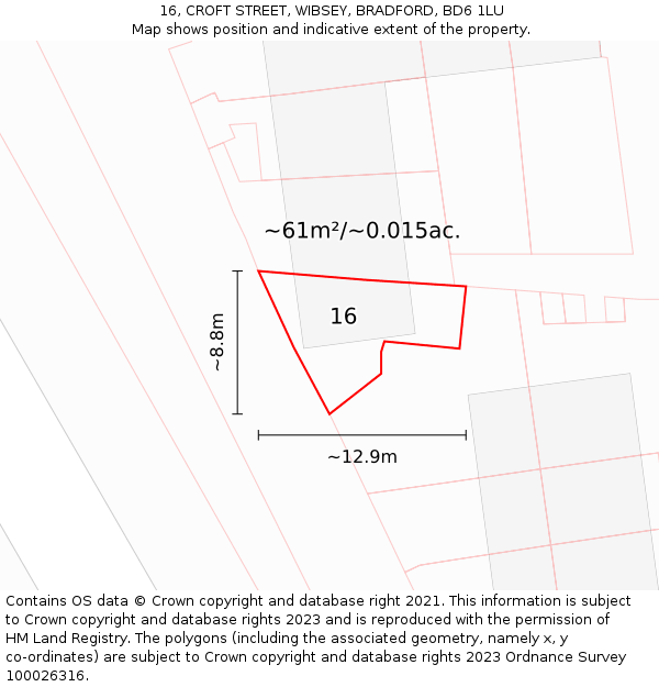 16, CROFT STREET, WIBSEY, BRADFORD, BD6 1LU: Plot and title map