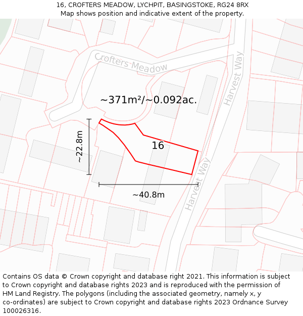 16, CROFTERS MEADOW, LYCHPIT, BASINGSTOKE, RG24 8RX: Plot and title map
