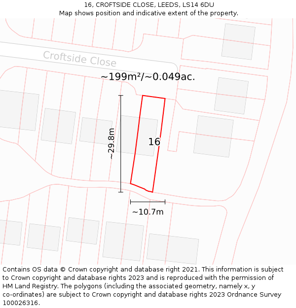 16, CROFTSIDE CLOSE, LEEDS, LS14 6DU: Plot and title map