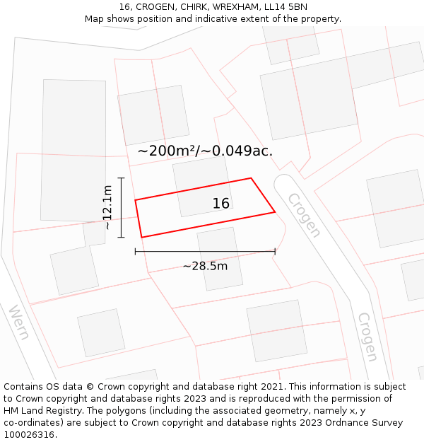 16, CROGEN, CHIRK, WREXHAM, LL14 5BN: Plot and title map