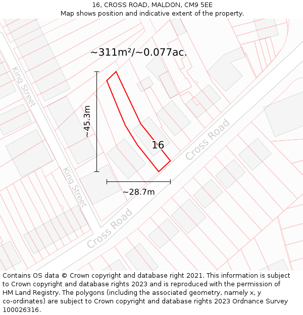 16, CROSS ROAD, MALDON, CM9 5EE: Plot and title map