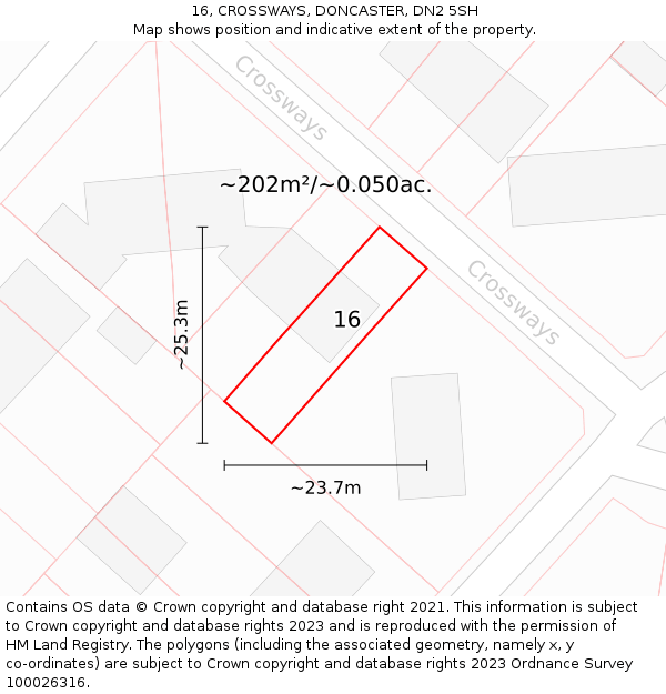 16, CROSSWAYS, DONCASTER, DN2 5SH: Plot and title map