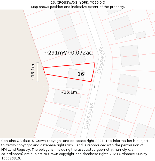 16, CROSSWAYS, YORK, YO10 5JQ: Plot and title map