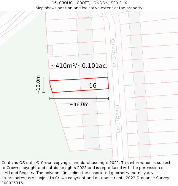 16, CROUCH CROFT, LONDON, SE9 3HX: Plot and title map