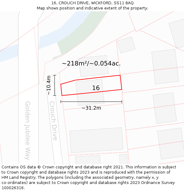 16, CROUCH DRIVE, WICKFORD, SS11 8AQ: Plot and title map